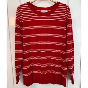 Liz Claiborne Knit Sweater / Red White Stripe Crewneck Rayon Blend / Size XL